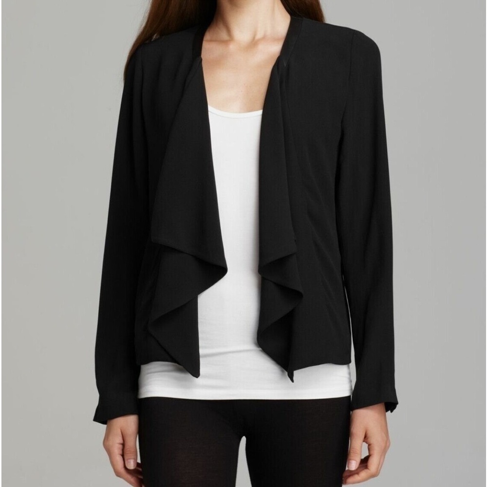 Eileen Fisher Silk And Leather Drape Front Jacket - Size Xs